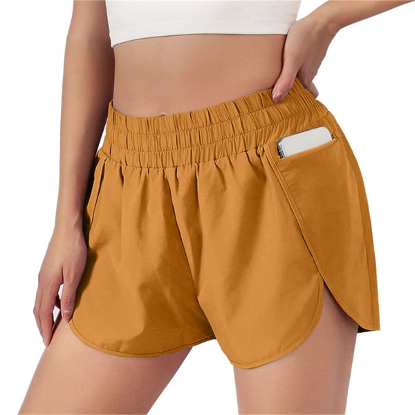 Damsportshorts med kalsonger Elastiskt band Vandring Sweat Workout Shorts yellow m