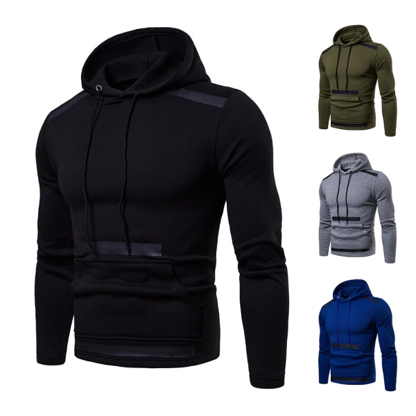 All-Match Splicing Hoodie för män med plyschfodrad vintertröja med frontficka black m