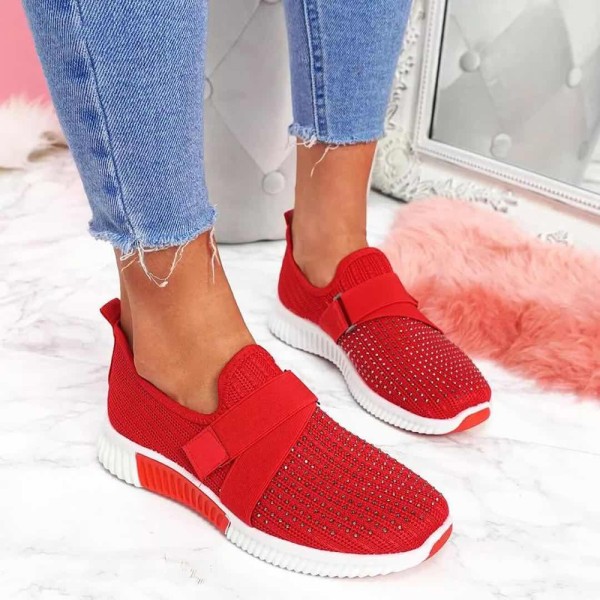 Våren Sneakers Kvinnor Casual Andas Mesh Slip-on Sneaker Promenadsportskor red 41