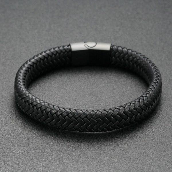 Män handgjorda flätat läderarmband rostfritt stål spänne armband smycken gåvor a 18.5cm