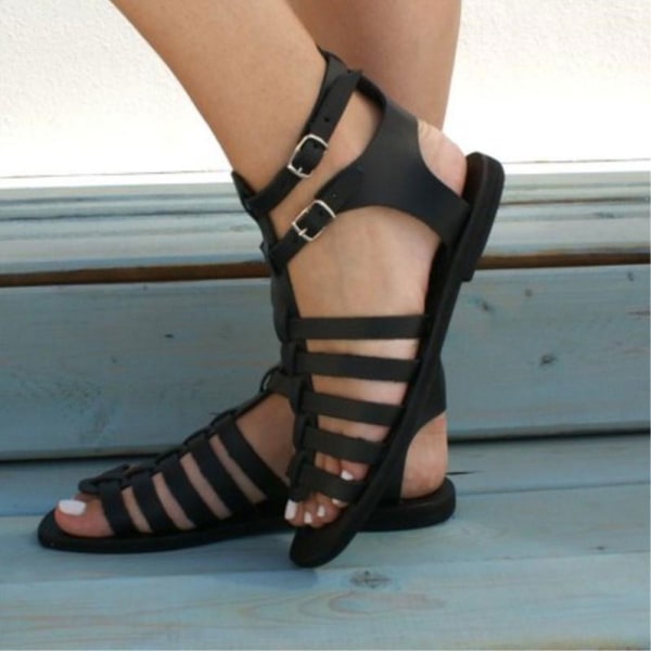 Dam Strappy Gladiator Flat Damsandaler Sommarlov Strandskor Mjuka och b 34