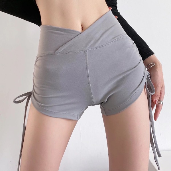 Kvinnors hög midja justerbar Yoga Scrunch Shorts Rumplyft Ruched Workout gray s