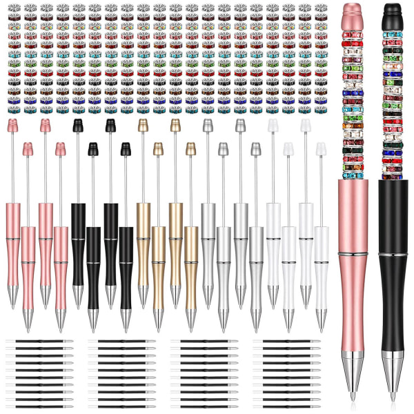 Pärlbar penna | Kulspetspennor passar för de flesta pärlhål | Blandat set innehåller 20 pärlpennor, 40 svarta påfyllningar och 240 pink