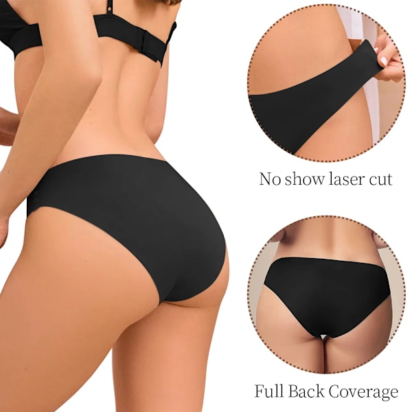 Sexiga sömlösa bekväma låga damunderkläder vardagliga osynliga enfärgade trosor S-XL sexiga underkläder briefs för damer 3 st Black-Beige-Beige XL