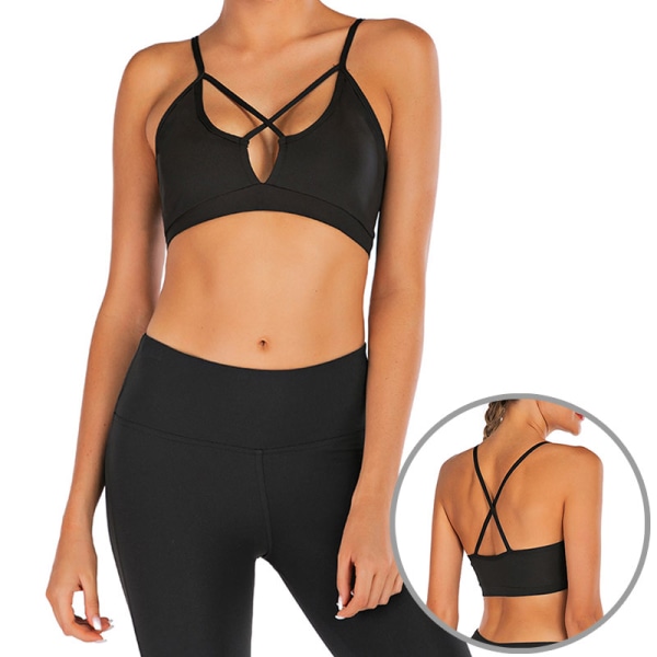 Dam Yoga Sport Löp BH Bandage Cross Crop Top Väst Stretch BH med c l