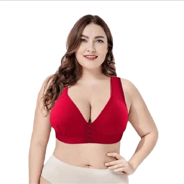 Plus Size Push Up BH Frontstängning Enfärgad BH BH 36-46 Trådlös big red 42