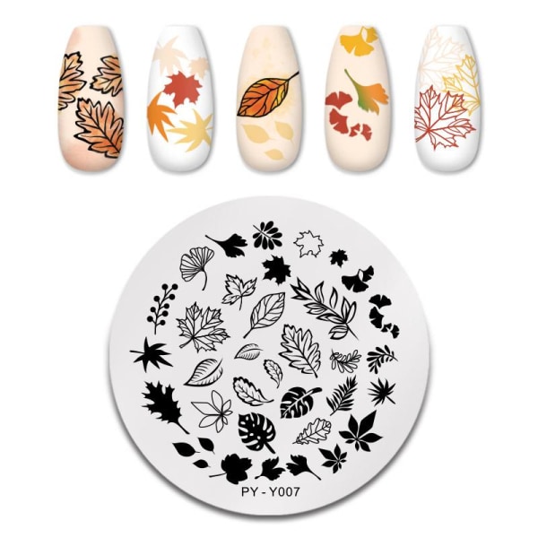 TILLBAKA DIG Blomma Nagelstämpelplåtar Lövstämpelmallar Geometriskt tryck DIY Design Stencilverktyg Nail Art Bildtavla py f016