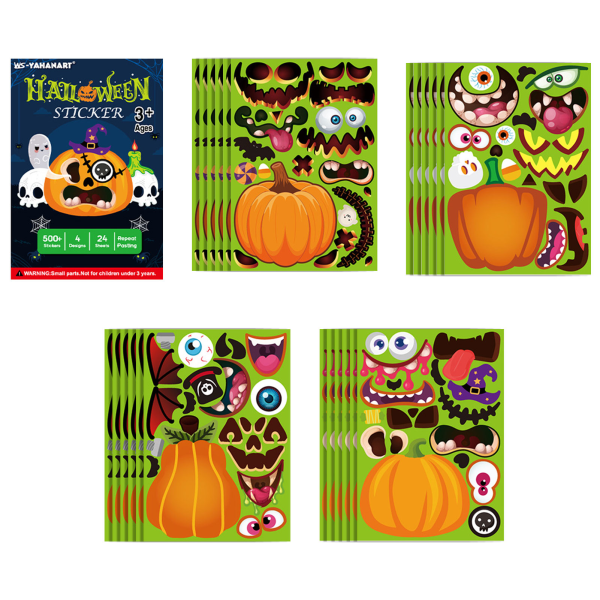 24 ST Halloween Pumpa Stickers Pumpa Decoration Kit Lyktansiktsdekaler Stickers Halloween Stickers Sheets Party Favor Supplies för a