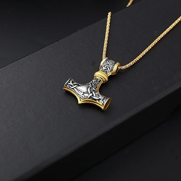 Punk Halsband för Män Thor Hammare Mjolnir Viking Amulett Hammare Skandinaviskt Hänge Nordisk Smycke Metallkedja Hänge Smycken YA0865-1