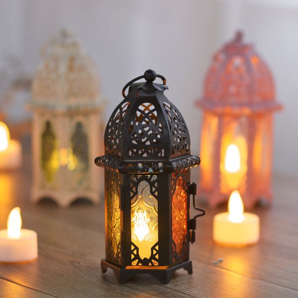 Marockansk lykta värmeljuslampa ljusstake hängande hem trädgård bröllop dekor black multicolor