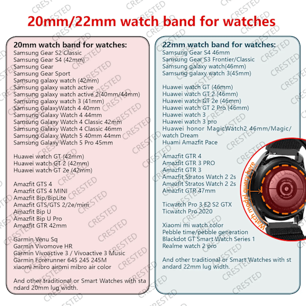 20mm 22mm Klockarmband För Samsung Galaxy Watch 7/FE/5/pro/6/4/Classic/3 Fallskärmsarmband correa Huawei watch GT 2 3 4 5 Band Dark gray Galaxy 5-5 pro