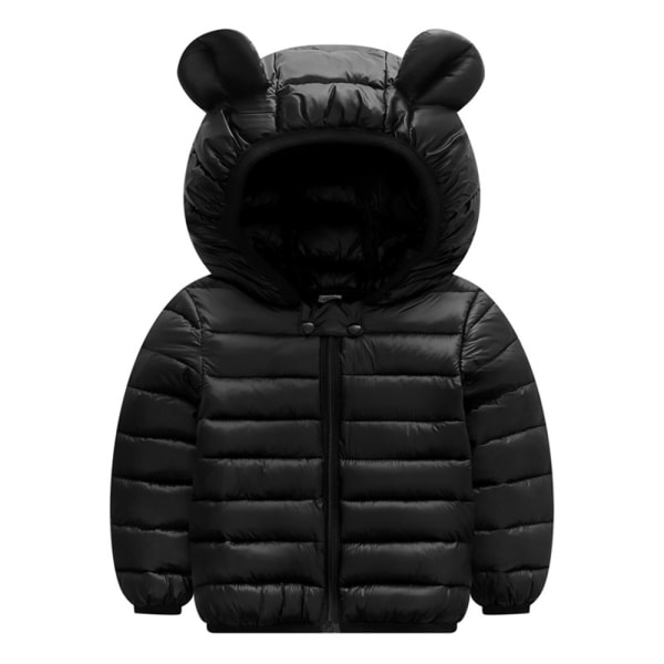 Kid's Winter Puffer Jacka Söt Bear Ear Hood Design Kort kappa Dragkedja black 95cm