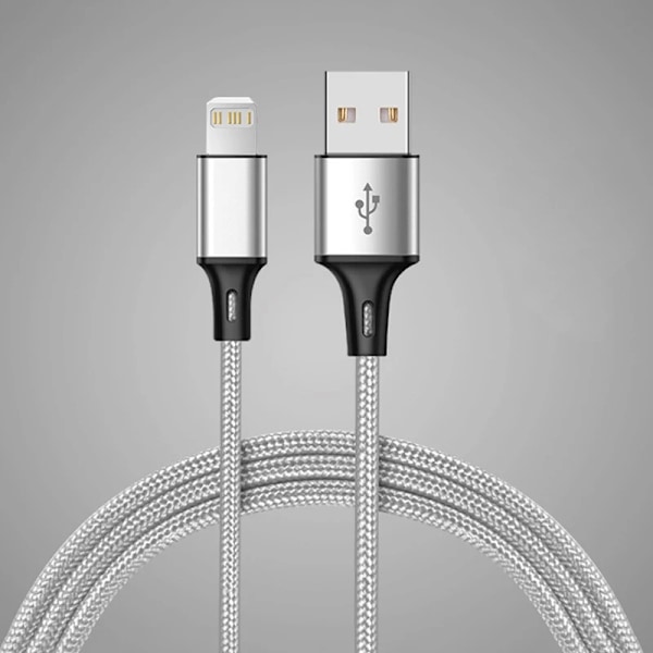 0,5m 1m 2m 3m USB Datakabel Laddare För iPhone 13 12 11 Pro X XR Max 5S 6 7 8 Plus 3A Snabbladdning Lång Kort Telefon Sladd Silver 25cm