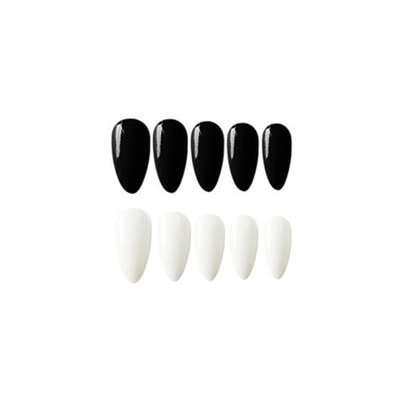 Fake Nail Patch Långa spetsiga huvudnaglar Solid svart & vit Nail Art Färdig nagel default