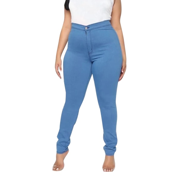 Hög midja magbyxa bantning rumpa lyft Plus-size jeans jeans kvinnor blue l