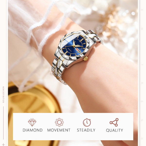Unisex metallkvartsklockor Trendig vattentät lysande watch för shopping och vardagsliv golden gray womens style