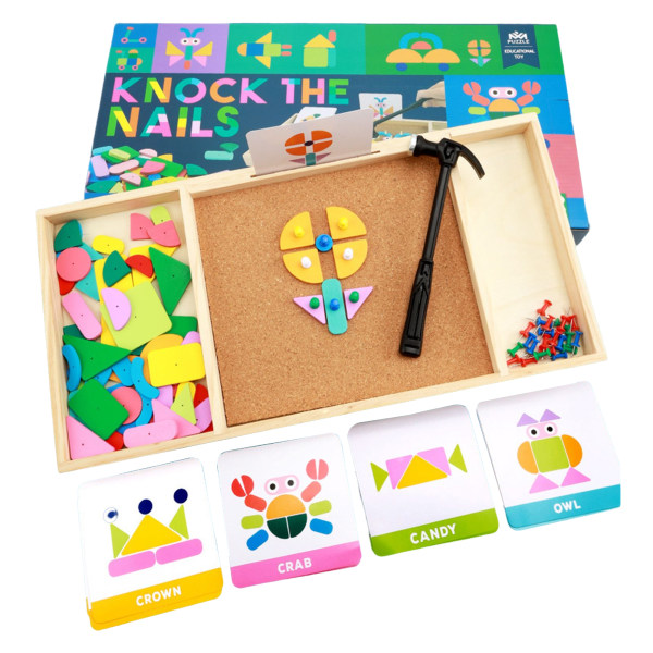 3D Tangram Hammer & Peg Leksak för barn Montessori leksaker med spik och hammare för interaktiva familjespel a
