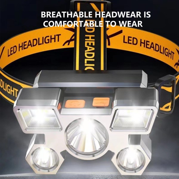 5 LED utomhuscampingstrålkastare med inbyggd 18650 batteri vattentät ficklampa för nattlöpning och fiske show as picture