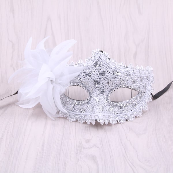 Spets Sexig venetiansk spets fjäderboll Maskerad Mask Paillette Flower Party ögonmasker white