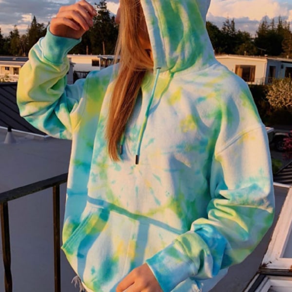 Tie Dye Sweatshirt Långärmad Dragsko Pullover Toppar Lös Casual Sweatshirt För 2xl pink