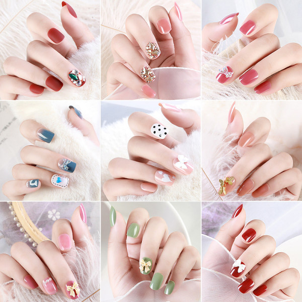 24st lösnaglar flickor tryck på naglar Bärbar färdig nagelbit Återanvändbar Vattentät 16