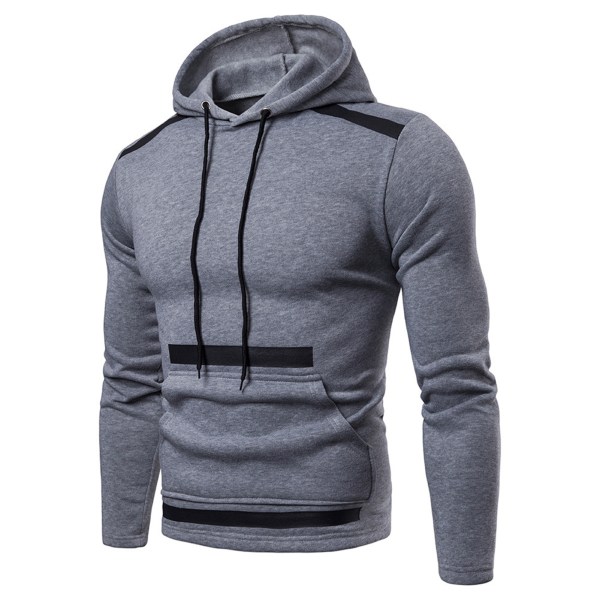 All-Match Splicing Hoodie för män med plyschfodrad vintertröja med frontficka gray m