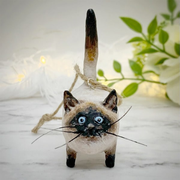 Kitty Miniatyr Skulptur Original Art Resin Desktop Ornament med levande uttryck present för din a