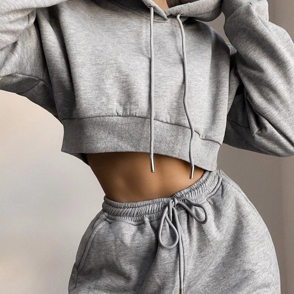 Damsportdräkter Hoodie med öppen navel och joggingbyxor 3xl gray