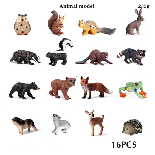 16 st/ set Kreativa skogsvilda djur Figurer Prydnadsföremål Härlig pedagogisk skogsvilda djur modellleksak för hem 16pcs