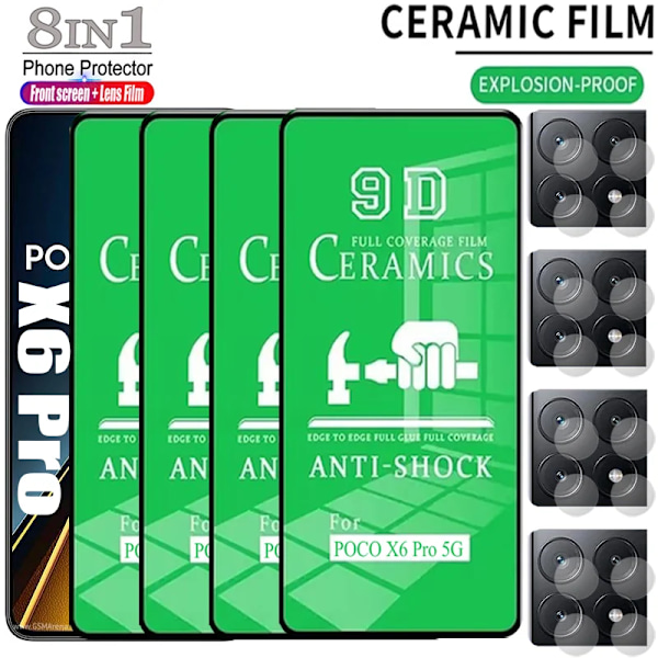 8IN1 HD Keramisk Film För Poco X6 X5 Pro X3 NFC X4 GT X7 M6 M5 M4 M3 Pro Kameralinsskydd Skärmskydd För Poco F6 F5 F4 C65 Film For POCO F5 4 Film 4 Lens Film