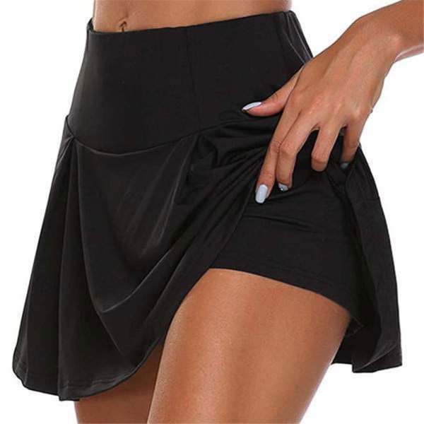 Kvinnor Athletic Plisserad Tennis Golf Kjol med Shorts Workout Running Skort Sommar black 2xl