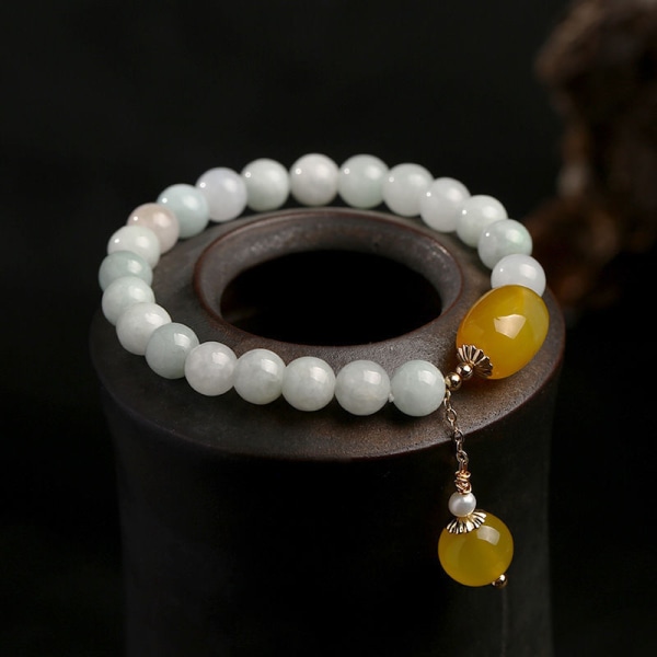 Naturlig Jade Stone & Agate Pearl Armband Elastisk handkedja smycken present för flickor kvinnor red