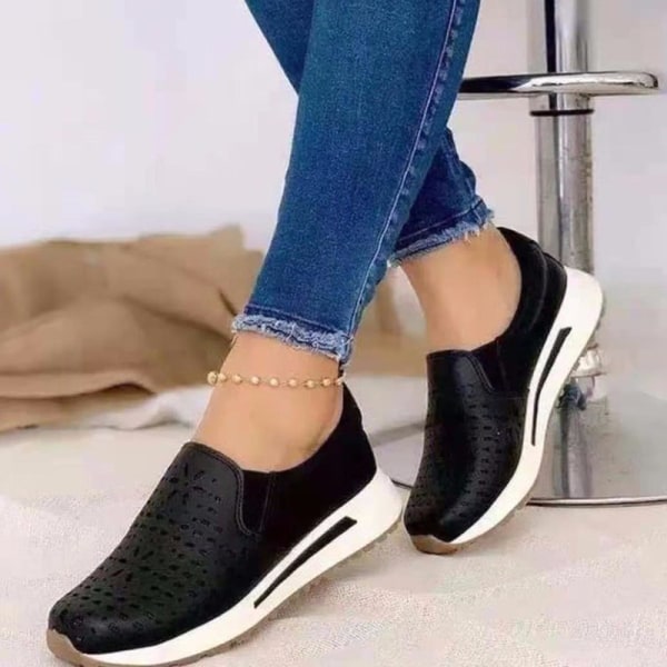 Sneakers för kvinnor ihåliga Pu Läder Platform Sneaker för par promenadskor Casual apricot 37