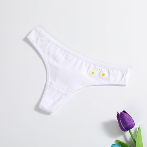 Bomullsstring för damer Låg midja Underkläder Daisy printed T-rygg Bekväm bikini white l