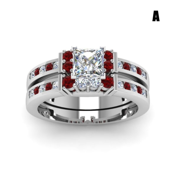 Lyxiga briljanta ringar med zirkon evighetsbröllopsringar dubbla lager snygg smyckepresent för kvinnor red 7b