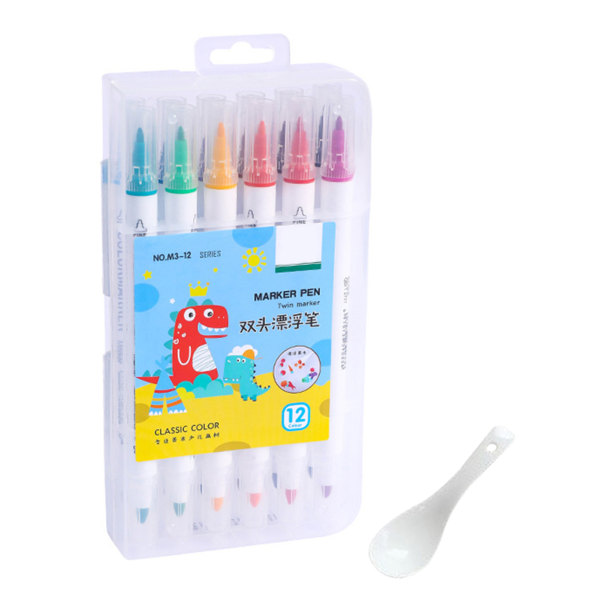 Vattenpenna med dubbla ändar Färgglad vattenmålningspenna Multipurpose Floating Ink Penna för barn pen 12 colors send a spoon