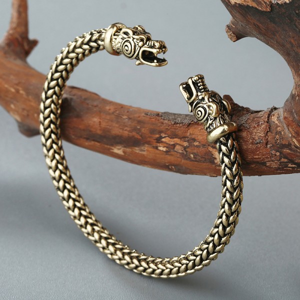 Dubbelhövdad drake justerbart armband för män Nordic Viking Twist Armband silver