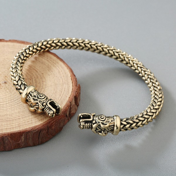 Dubbelhövdad drake justerbart armband för män Nordic Viking Twist Armband gold
