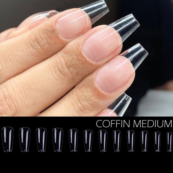 Nails Extension System Full Cover Skulpterad Klar Stiletto Kista False Nail Tips 240st/påse square medium