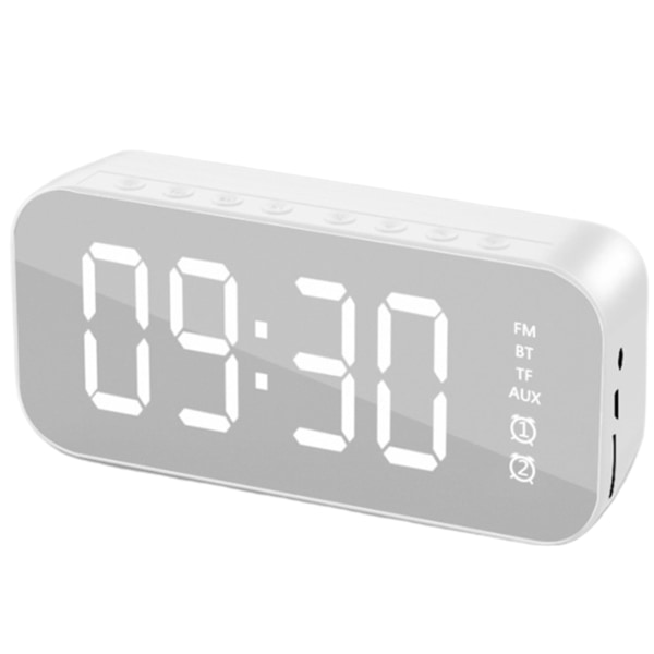 Stereo Bluetooth kompatibel högtalare med väckarklocka tidsvisning FM-radio för hemmet white