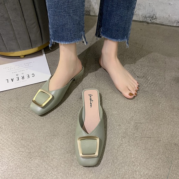 GUO NYA koreanska loafers skor för kvinnor rea fyrkantigt spänne skor platta loafers skor beige 39
