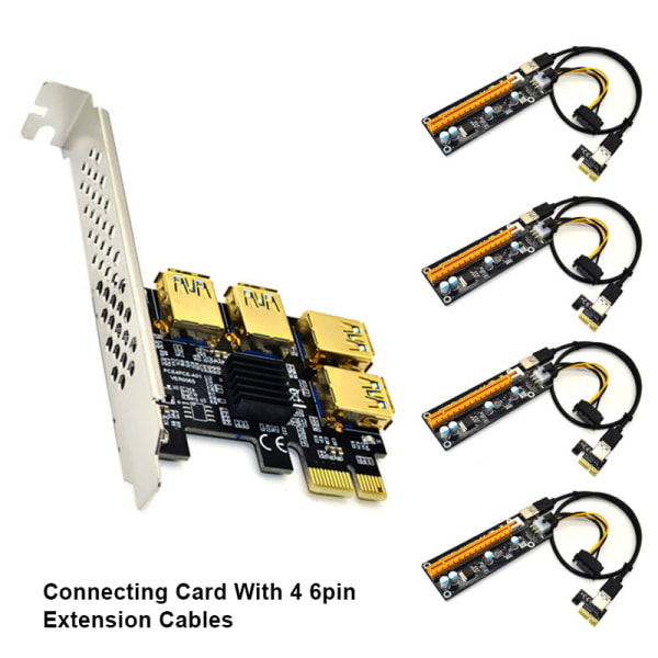 4 Port PCIe Riser Adapterkort PCI-E 1x till 4 USB 3.0 PCI-E Rabbet GPU connecting card 4 6pin cables