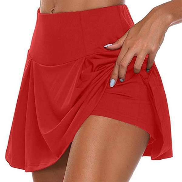 Kvinnor Athletic Plisserad Tennis Golf Kjol med Shorts Workout Running Skort Sommar red s