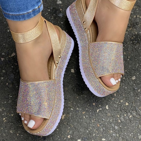 Flatform Wedge Casual Sandal Skor med öppen tå med halkfria sulor gold 42