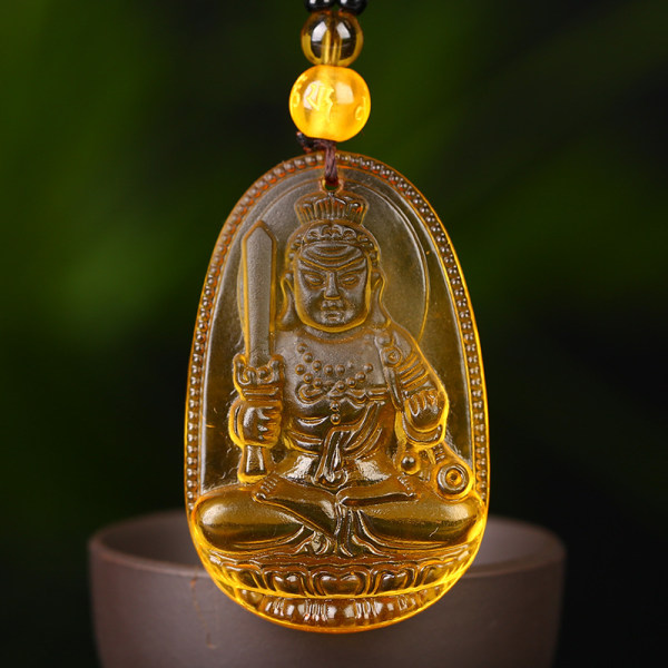 Citrin Guardian Buddha hänge halsband med pärlkedja för män kvinnor smycken present g