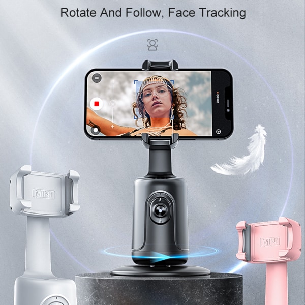 Automatisk fotografering Selfie Stick Auto Följ 360 graders rotation Ansiktsobjekt spårningshållare för vlogg-videoinspelning white