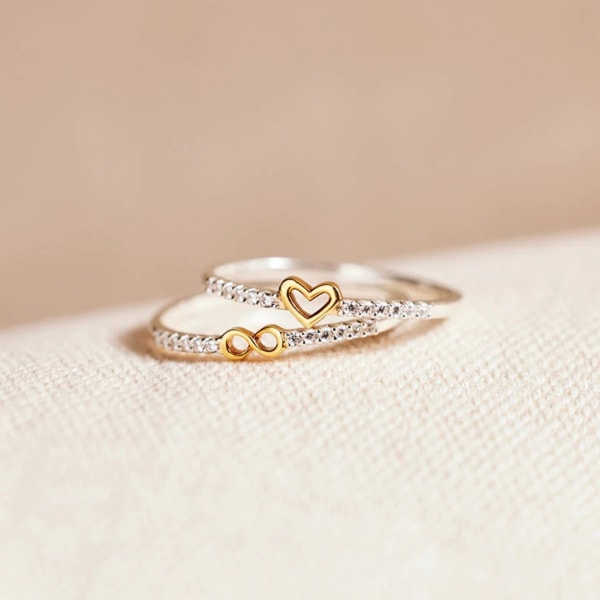 Guldlegering cirkulära ringar set 2-i-1 tvåfärgade hjärtformade ringar set för dejting med pojkvän number 10