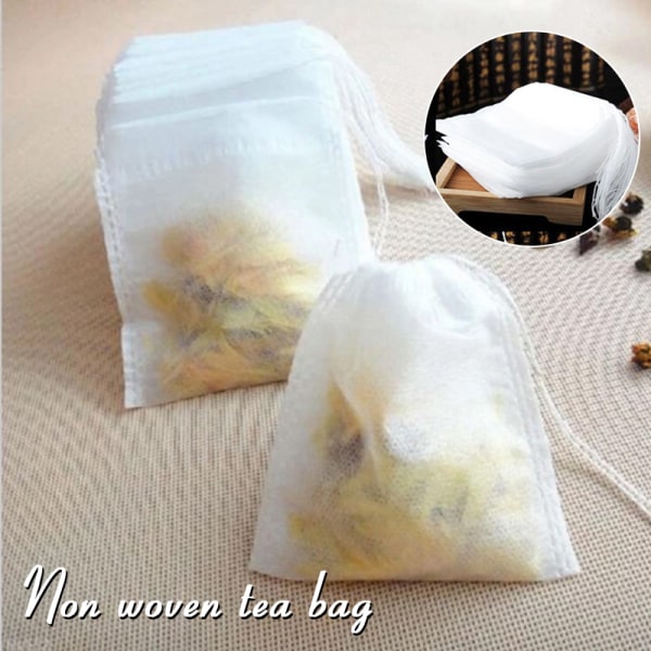 Loose Leaf Tea Infuser Set med lock Träsked Tom Dragsnöre Mesh Bag wooden spoon