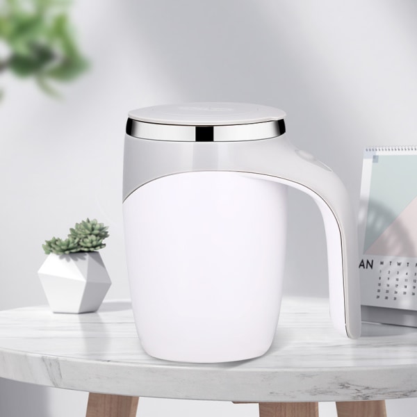 Elektrisk blandningskopp Rostfritt stål Självrörande kaffemugg kopp Automatisk blandningskopp för hemmakontor Nytt white