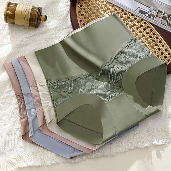 Hög midja spetsunderkläder för kvinnor Bekväma andningsbara trosor Damunderkläder matcha green xl 62.5kg-80kg